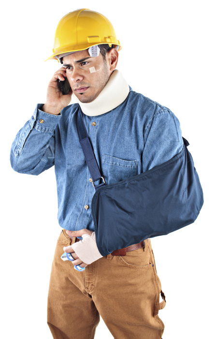 Construction worker injured and on the phone